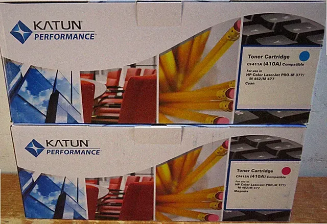 New Lot of 2 KatunToner HP Color LaserJet Pro-M Magenta & Cyan 410A